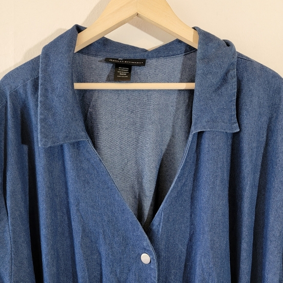 Ashley Stewart Plus Size Blue Denim Button-Up Shirt Dress Sz 34/36 Minimalist - Picture 3 of 12